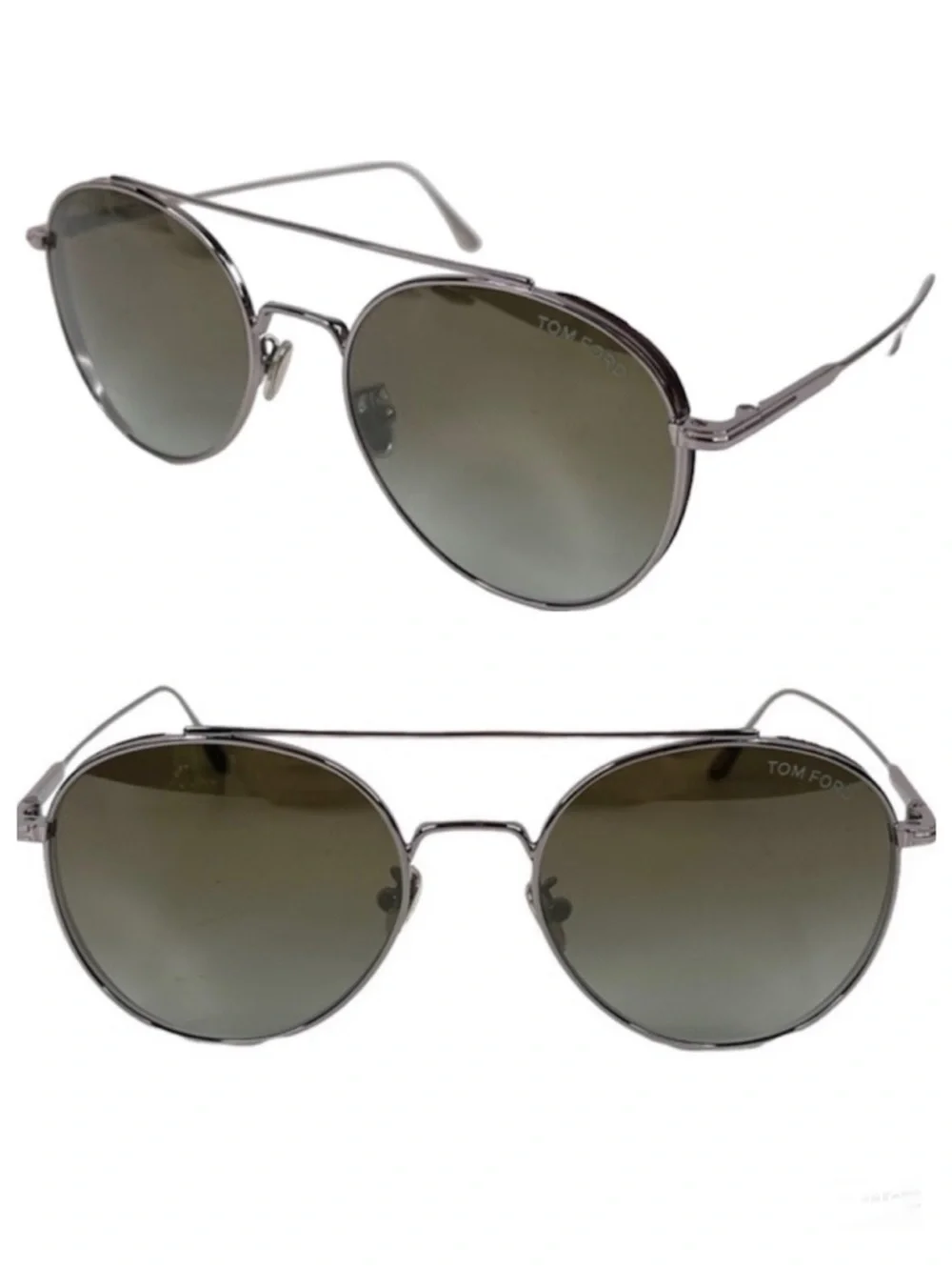 TOM FORD Declan Sunglasses NEW Shiny Light Ruthenium / Green Made In Italy